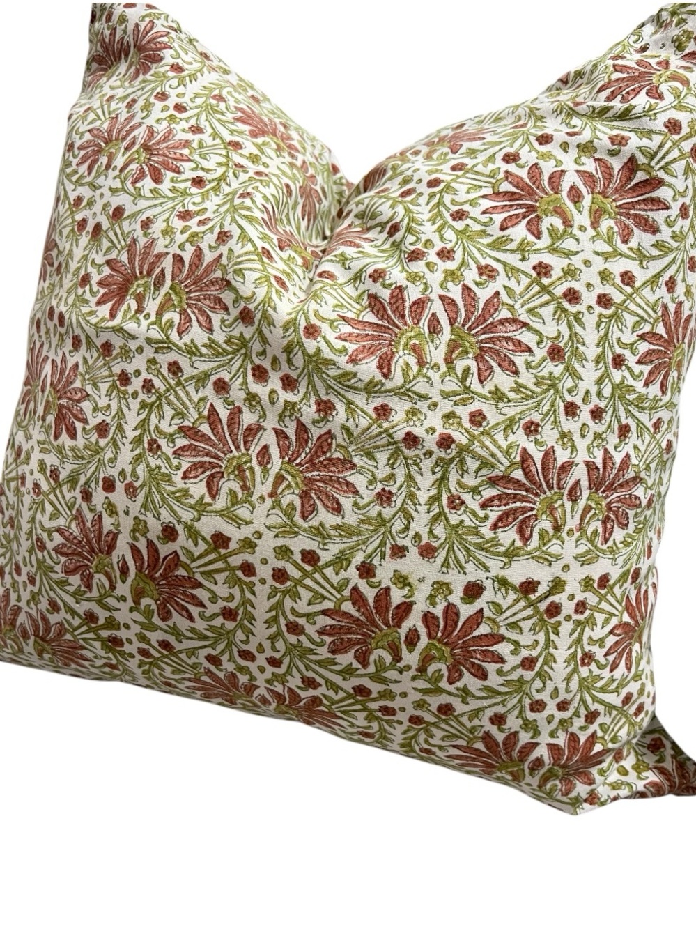 Pottery Barn 18” GARDEN FLORAL Pillow Cover  Off White W/ Sage Green & Muted Red